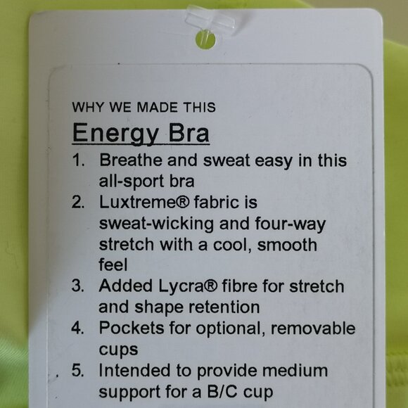 NWT LULULEMON FLFH Bright Yellow Luxtreme Fabric B/C Cup All Sport Energy Bra 4 - Picture 6 of 6